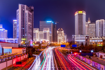 城市夜景青岛山东路