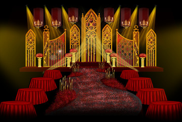 红金色欧式教堂水晶灯婚礼设计