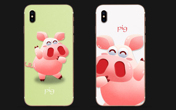 猪 苹果手机壳设计手绘图案