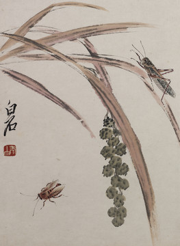 齊白石國(guó)畫(huà)花鳥(niǎo)魚(yú)蟲(chóng)之花草 螞蚱
