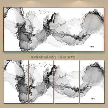 新中式客厅沙发餐厅书房水墨画