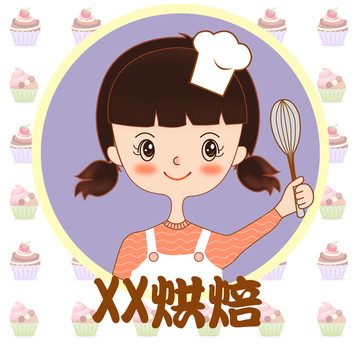蛋糕店卡通甜美女孩标志logo