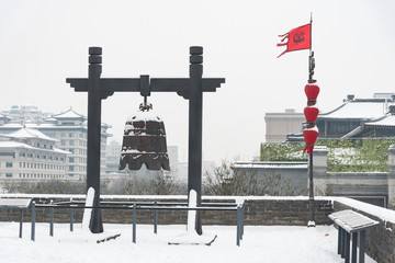 西安古城墙雪景