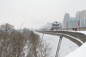 西安古城墙雪景