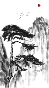 新中式山水畫迎客松
