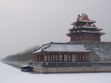 雪后的北京故宫角楼