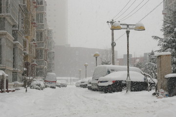 暴雪中的住宅区