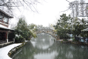 古桥飘雪 古桥雪景