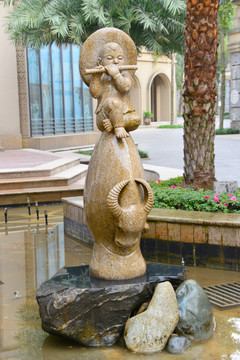 喷泉雕塑 喷泉池塘 牧童塑像