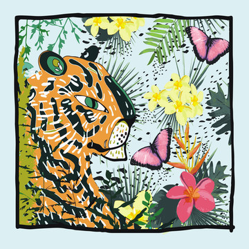 动物花卉印花丝巾设计