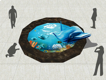 3D地井海豚 3D地板画海豚