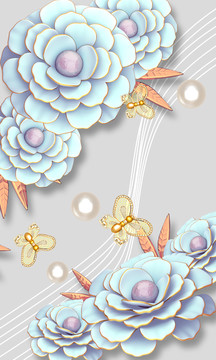 3d浮雕立體藍色花朵玄關(guān)背景墻