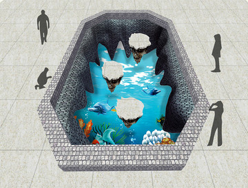 3D地板畫海豚 白磚地板畫