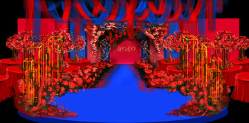 原創(chuàng)紅藍(lán)英倫婚禮手繪圖