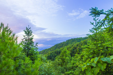 夏天山顶落日风光