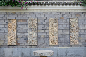 文化墙 砖雕艺术 梅兰竹菊