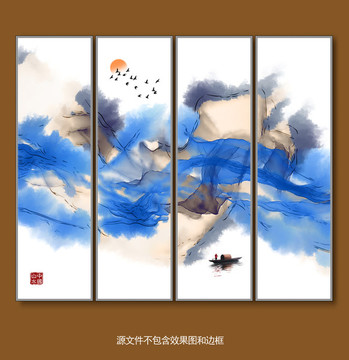 新中式客廳沙發(fā)書房酒店水墨畫