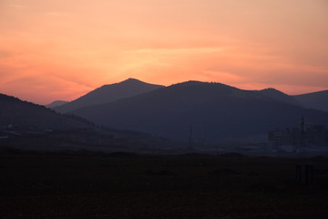 山影 山剪影 夕阳 晚霞