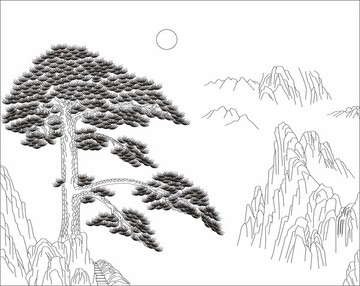 黃山迎客松刻繪圖 單線未閉合