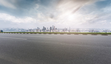 城市道路和建筑景观天际线