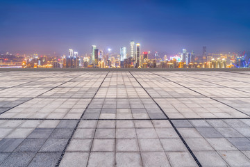 城市广场夜景建筑景观天际线