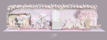 粉白色梦幻迎宾区婚礼效果图