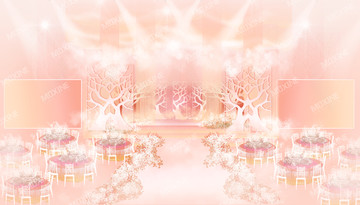 夢(mèng)幻浪漫粉色主題婚禮宴會(huì)背景