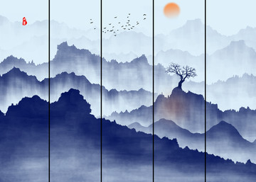 水墨群山云霧 意境水墨