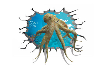 3D章魚立體壁畫