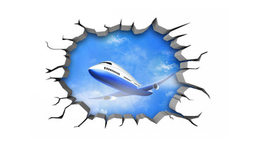 3D藍(lán)天飛機(jī)壁畫