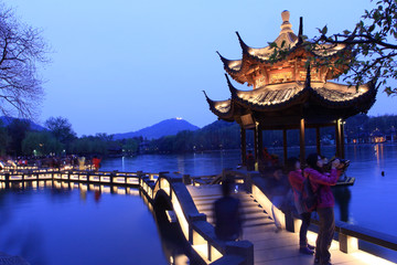 杭州西湖夜景 西湖 灯光 夜景