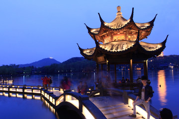 杭州西湖夜景 西湖 灯光 夜景