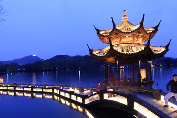 杭州西湖夜景 西湖 灯光 夜景