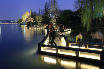 杭州西湖夜景 西湖 灯光 夜景