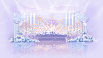 夢幻藍粉色鏤空葉子婚禮效果圖
