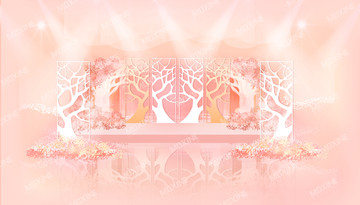 夢幻粉色主題婚禮宴會迎賓背景