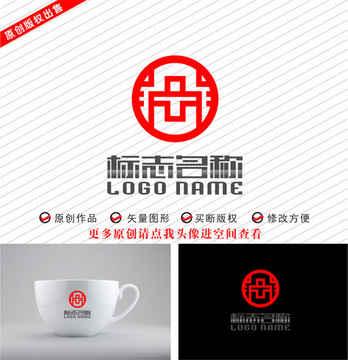 T字母标志铜钱凹凸logo