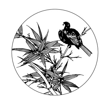 竹雀矢量白描線稿裝飾雕刻
