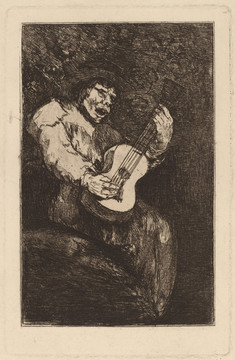 戈雅 吉他手背景的恶魔素描画