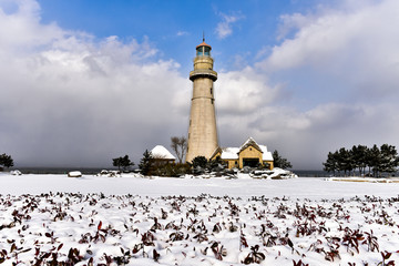 威海风光 灯塔 雪景 蓝天