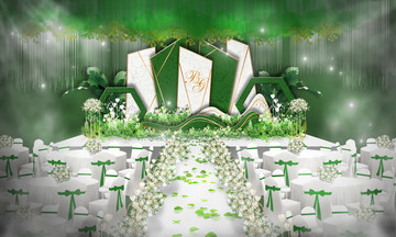森系婚礼 白绿色舞台 现代婚礼