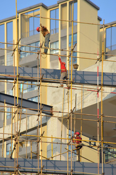 建筑工地 脚手架 建筑工人