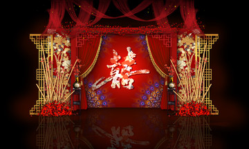 中式竹子雕花婚礼效果图