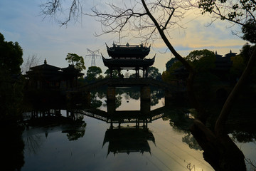 中式水景园林 剪影
