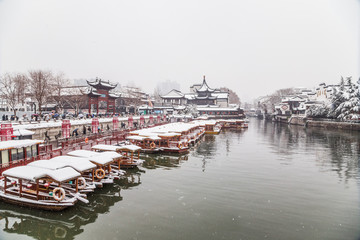 南京夫子庙秦淮河雪景