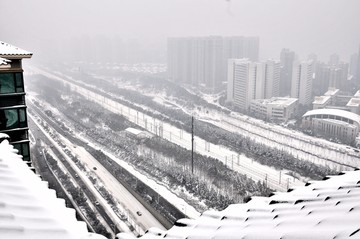 城市雪景 俯拍 白天