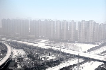 城市雪景 俯拍 白天