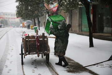 雪地 清洁工 冬天 积雪