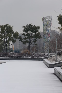 袍江洋泾湖公园雪景