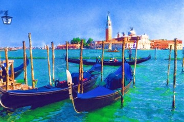 威尼斯水城水彩画 无分层
